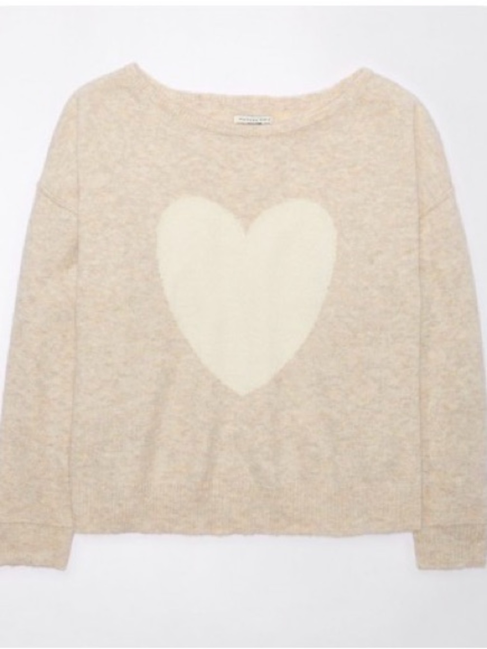American Eagle Outfitters Cream Heart Crewneck Sweater